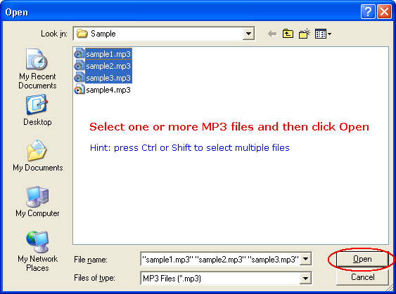 Select one or more MP3 files